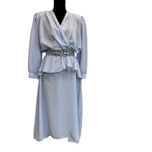 FORGOTTEN Women vintage light pastel lilac purple ruffle peplum dress sz 16.5